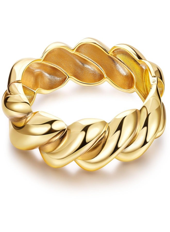 NICEIGHT 18K Gold Plated Chunky Bangle Bracelets for Women - Wide Cuff Bangle Bracelet Hammered Minimalist Thick Gold Wrist Wrap Bracelets - Image 1